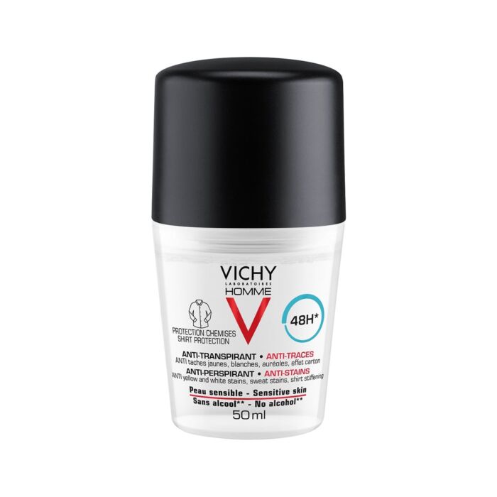 

Шариковый дезодорант-антиперспирант Vichy, Vichy Homme Шариковый дезодорант-антиперспирант для мужчин, защита от пятен 48 часов